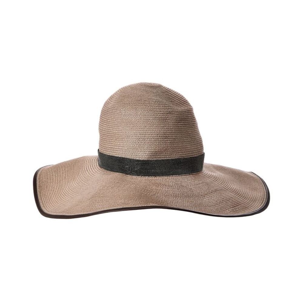 Brunello Cucinelli Leather-Trim Hat, Brown